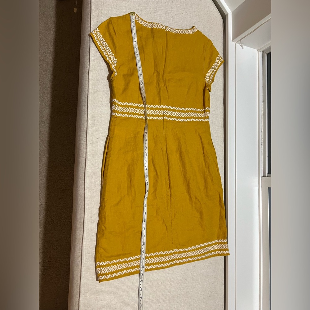 Boden Laura 100% Linen Embroidered Shift Dress in Tuscan Sun Yellow - Size 8 - Picture 10 of 12